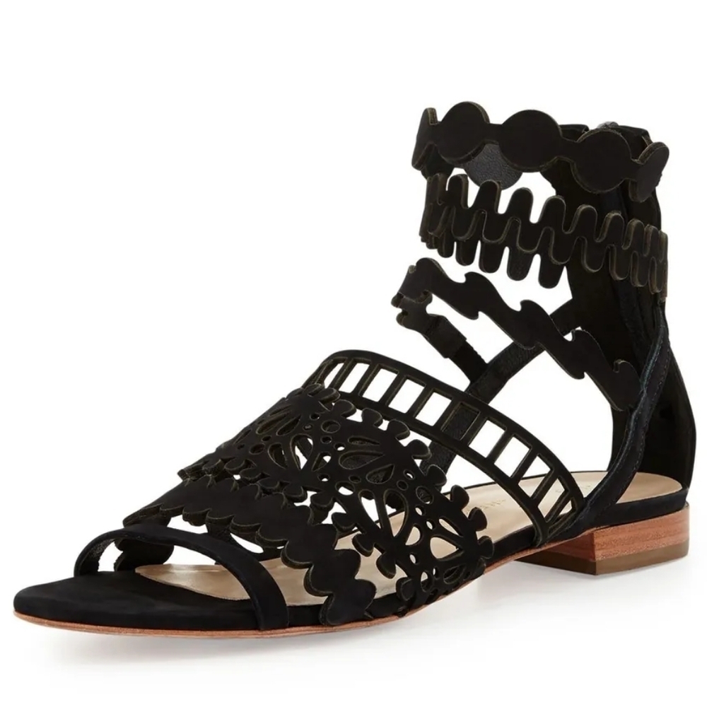 LOEFFLER RANDALL Black "Dixie" Suede Gladiator Sandals with Back Zip Size 7